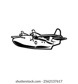 Sea Plane Monochrome Silhouette Vector Art Illustration Isolated