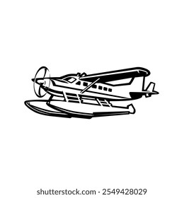 Sea plane monochrome vector icon illustration