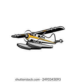 Sea plane vector art isolated in white background. Small amphibious plane vector art illustration