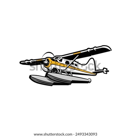Sea plane vector art isolated in white background. Small amphibious plane vector art illustration