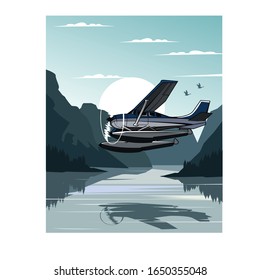 sea plane, vector plane illustration