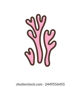 Sea plants seaweed or coral. Underwater creatures, sea or ocean flora and fauna. Nautical beach decoration. Colorful vector illustration. Design element or icon isolated on white background