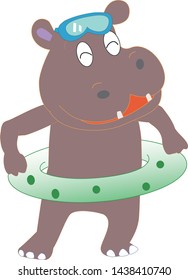 Sea play of animals.Hippo is enjoying swimming.