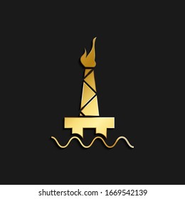 sea pollution, harmful wastes, gas, oil gold icon. Vector illustration of golden dark background