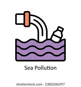 Vector de contaminación del mar Dibujo de diseño de contorno relleno. Símbolo del archivo EPS 10 de fondo blanco 