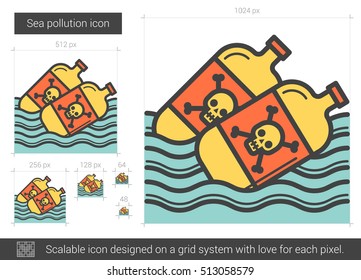 Sea pollution vector line icon isolated on white background. Sea pollution line icon for infographic, website or app. Scalable icon designed on a grid system.