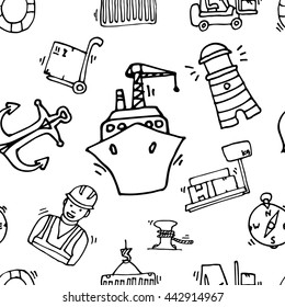 Sea port black icons pattern