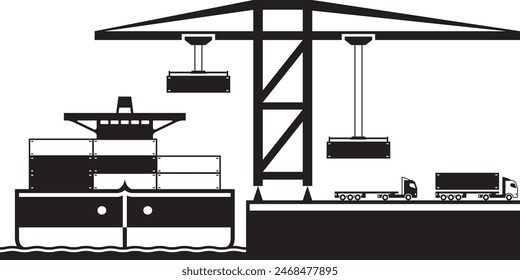 Terminal de carga del puerto marítimo - Ilustración vectorial