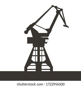 Sea port crane icon for your design. Black color silhouette of crane. Flat and solid color vector illustration.