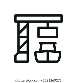 Sea port crane isolated icon, cargo ship loading dock vector symbol with editable stroke