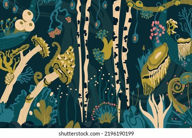 Sea posters with underwater animals, plants, fishes, ocean coral reef