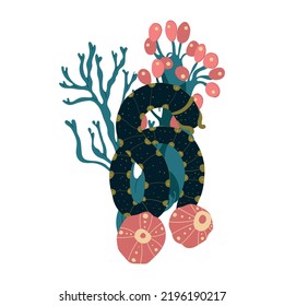 Sea posters with underwater animals, plants, fishes, ocean coral reef