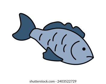 Sea product of food colorful set. A meticulously crafted fish takes center stage against a clean white canvas, inviting you to savor the flavors of the sea. Vector illustration.