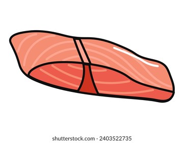 Sea product of food colorful set. The meticulously designed slice of salmon takes center stage against a pristine white backdrop, inviting you to savor the ocean's delights. Vector illustration.