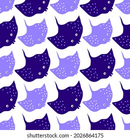 Sea rays. A pattern with lilac fish rays on a white background. For textiles, fabric, packaging paper, background, wallpaper, textiles.