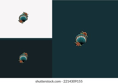 sea ​​shells and red rose vector design