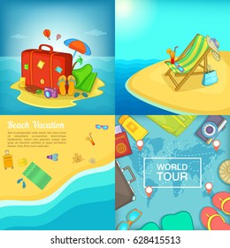 Sea rest banner set in cartoon style for any design vector illustration
