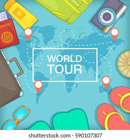 Sea rest concept world tour. Cartoon illustration of sea rest vector concept for web