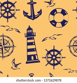 sea retro seamless vector pattern. Concept for web design, print, textile, postcard, wallpapers