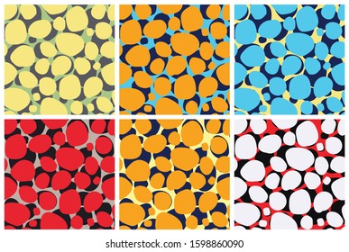 Sea river pebbles. Set of seamless summer patterns. Vector image.