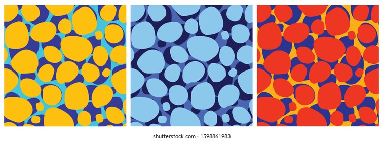 Sea river pebbles. Set of seamless summer patterns. Vector image.