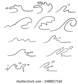 Sea river wave set illustration handdrawn doodle vector