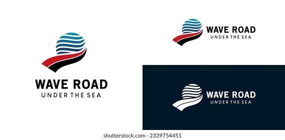 Sea road logo design, Abstract underwater path vector illustration