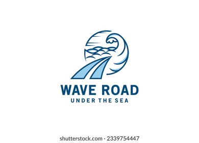 Sea road logo design, Underwater road vector illustration with creative waves concept