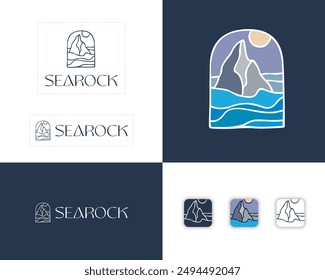 Sea Rock Icon. Rock in sea in the middle of the waves. Icon  like stained glass. Corporate Style, identity. 