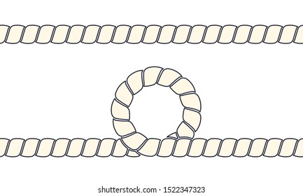 sea rope of twisted threads, cord, twine with loops. vector illustration. seamless pattern.