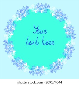 Sea round pattern.Summer  background.Decorative round frame with corals.