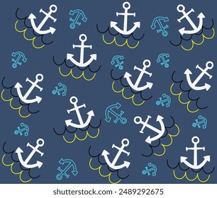 sea ​​anchor sail and ship vector children's pattern . Great as a textile print, party invitation or packaging.
