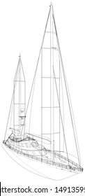 Sea sail yachts Wire-frame on white background. EPS10 format. Vector created of 3d, Wire-frame.
