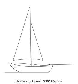 Sea Sailboat Continuous one line vector art drawing and illustration