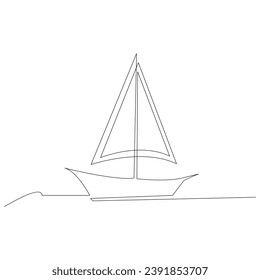 Sea Sailboat Continuous one line vector art drawing and illustration