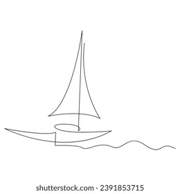 Barco de vela Continuo dibujo e ilustración de una línea vectorial
