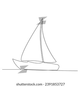 Sea Sailboat Continuous one line vector art drawing and illustration