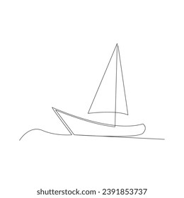 Sea Sailboat Continuous one line vector art drawing and illustration