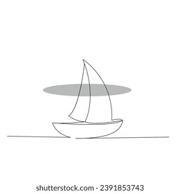 Sea Sailboat Continuous one line vector art drawing and illustration