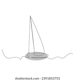 Sea Sailboat Continuous one line vector art drawing and illustration