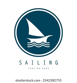 sea ​​wave sailboat logo and coconut tree on beach, for business, badge, company, vector
