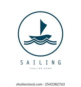 sea ​​wave sailboat logo and coconut tree on beach, for business, badge, company, vector