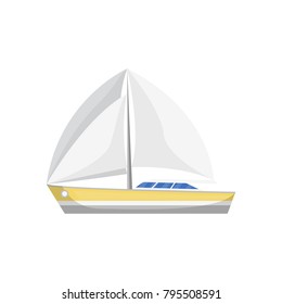 Sea sailboat side view isolated icon. Marine passenger cruise ship, worldwide yachting, nautical sport competition, sea or ocean vessel vector illustration.