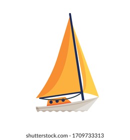 Sea Sailboat with Yellow Sails, Water Transport Vector Illustration