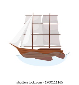 Sea sailboats ship of water carriage and maritime transport in modern flat design style. Sailing yacht on the sea waves