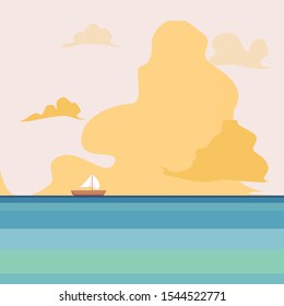 Sea and sailboat.Vector cartoon style 