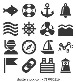 Sea Sailing Icons Set. Vector