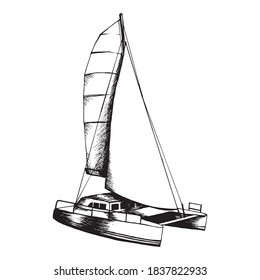 Sea sailing yacht. Vector sketch drawn by hand.