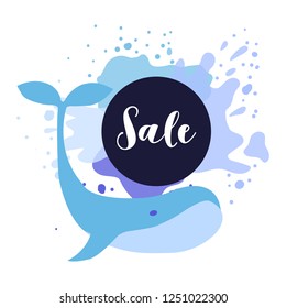 Sea sale with whale on white background vector illustrtion flat desing