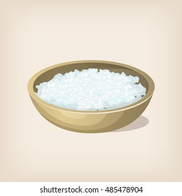 Sea Salt Flakes In A Bowl. Vector Illustration.